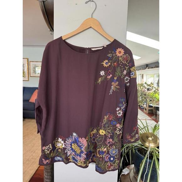 Soft Surroundings Tops - Soft Surroundings Womens Embroidered Blouse Plum Boho Sz Large